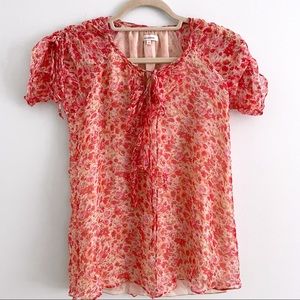 Bright Floral Boho Silk Blouse with Silk Lining and Detail at Neck and Shoulders